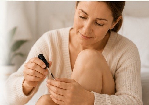 Woman applying a nail-care formula